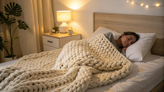 woman sleeping with weighted blanket