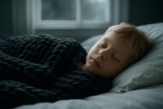 Boy sleeping knitted weighted blanket