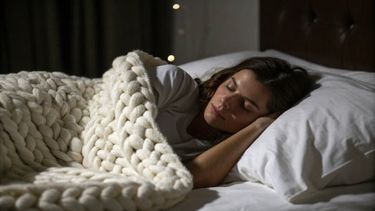 Knitted Weighted Blanket in Bed