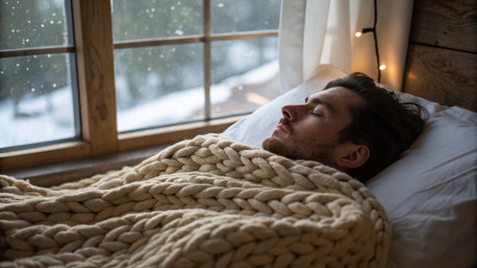 man sleeping with weighted blanket