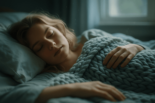 Woman sleeping in weighted blanket