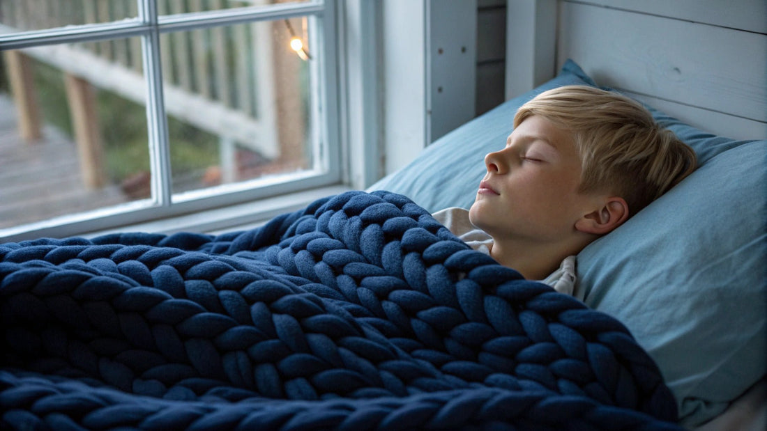 boy sleeping with nayv blue weighted blanket