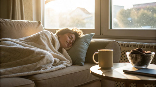 woman taking a nap on a comfortable sofa