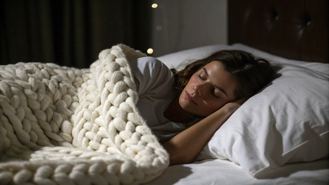 Knitted Weighted Blanket in Bed