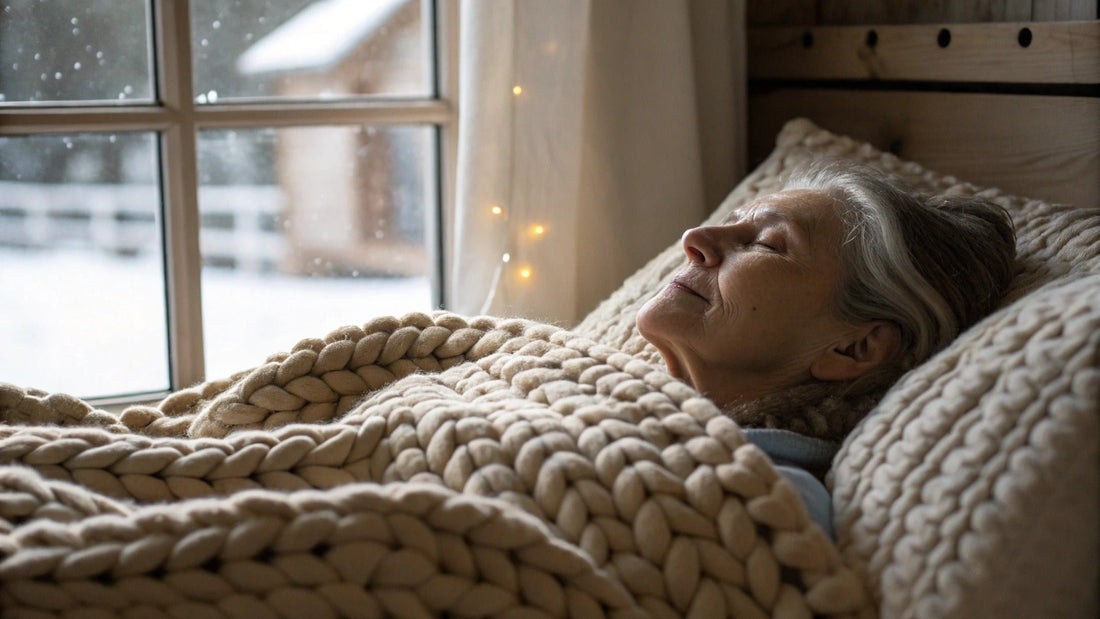 elderly sleeping with knitted weighted blanket